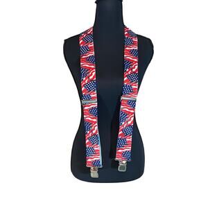 Hired Hand USA Flag Suspenders Patriotic Red White Blue Adjustable Unisex